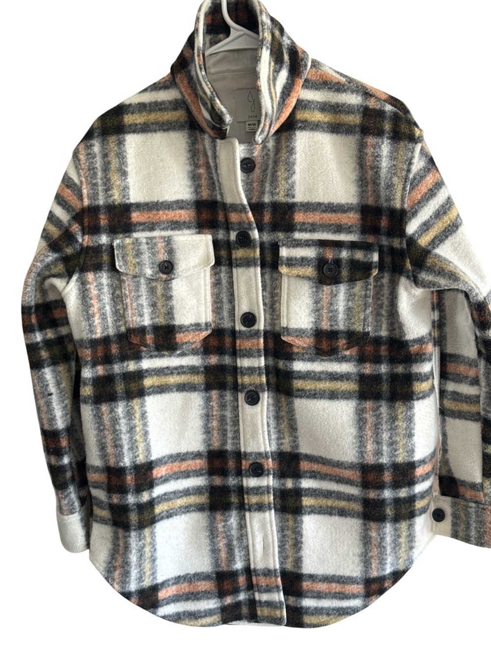 Joie Cream Shacket Plaid Button-Front with Black & Tan Stripes